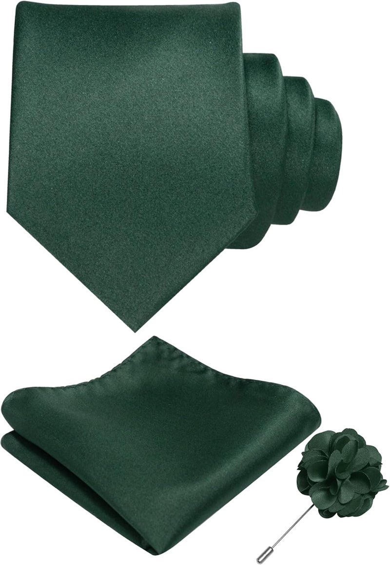 RBOCOTT Solid Color Tie and Pocket Square Hankerchief with Lapel Pin Set for Men - Image 1